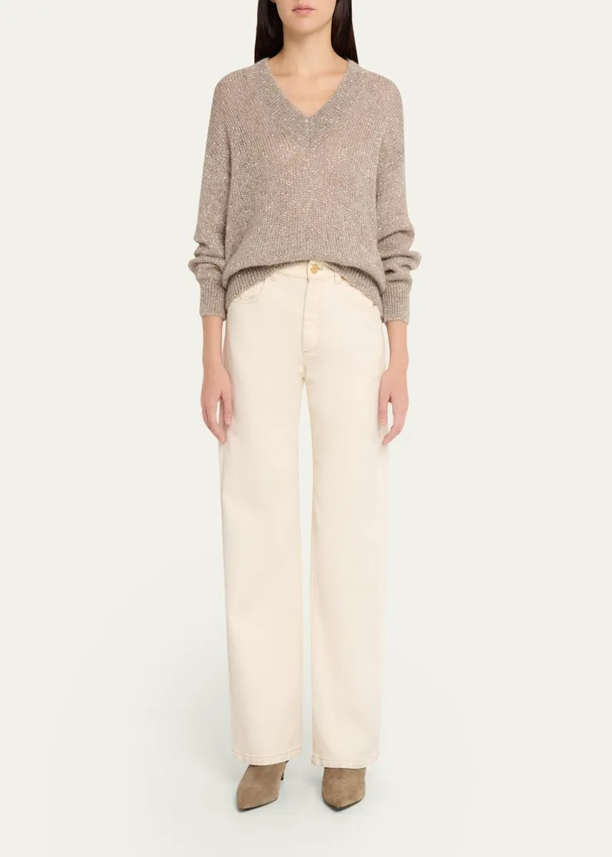 Brunello Cucinelli Winter Glow Paillette Mohair V-Neck Sweater | Thumbnail 2