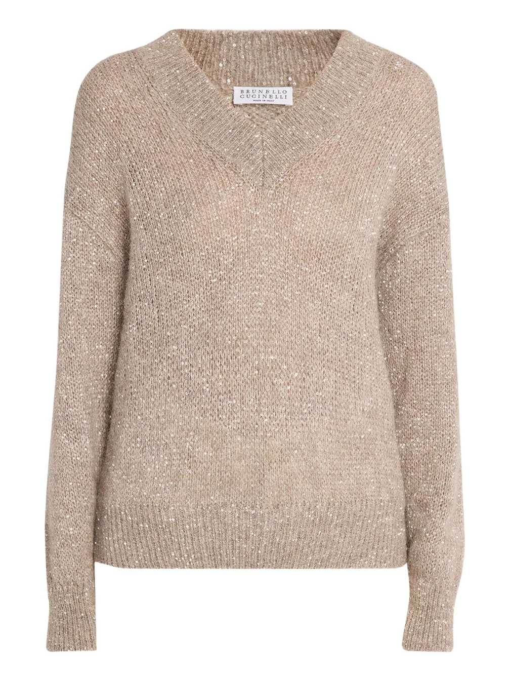 Brunello Cucinelli Winter Glow Paillette Mohair V-Neck Sweater