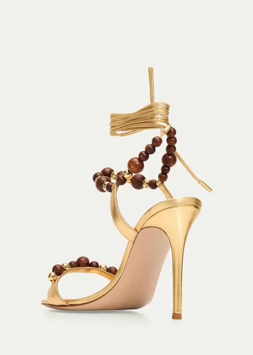 Gianvito Rossi 95mm Beaded Metallic Nappa Leather Ankle-Tie Sandals | Thumbnail 2 Gianvito Rossi 95mm Beaded Metallic Nappa Leather Ankle-Tie Sandals | Thumbnail 2