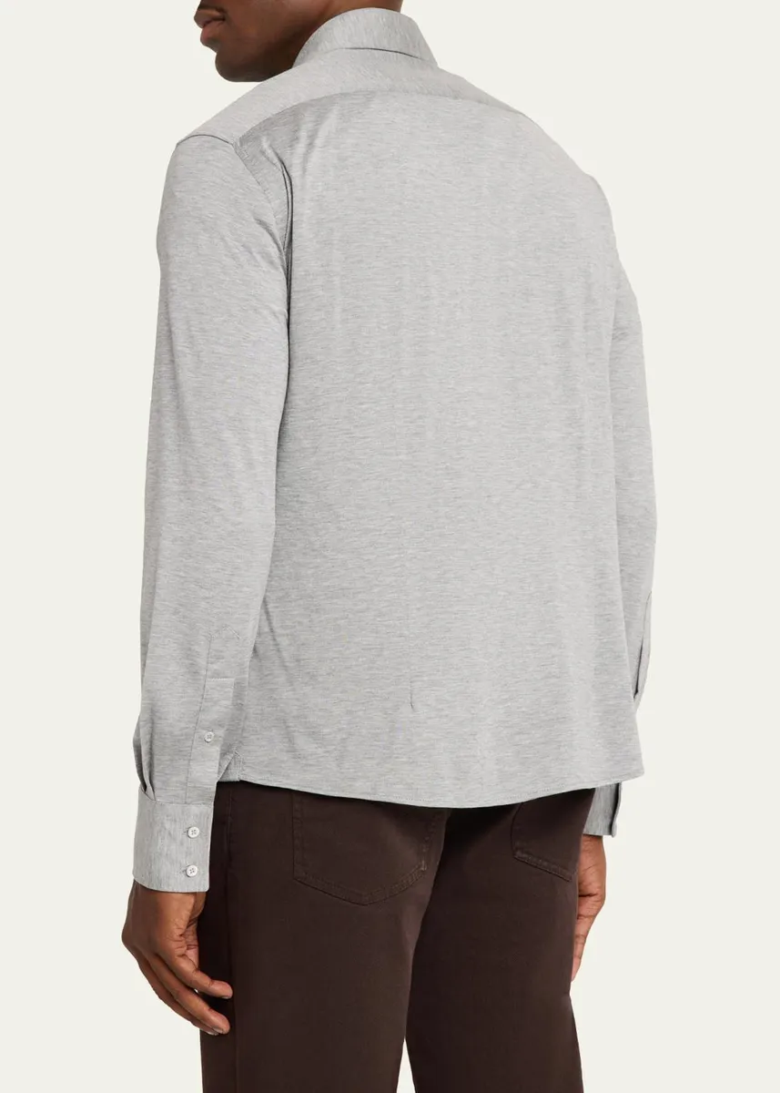 Brunello Cucinelli Men's Silk and Cotton Jersey Long-Sleeve Polo Shirt | Thumbnail 3