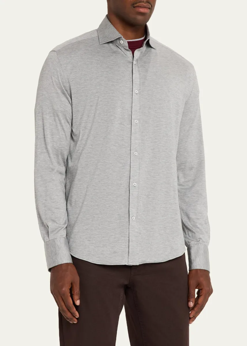 Brunello Cucinelli Men's Silk and Cotton Jersey Long-Sleeve Polo Shirt | Thumbnail 4