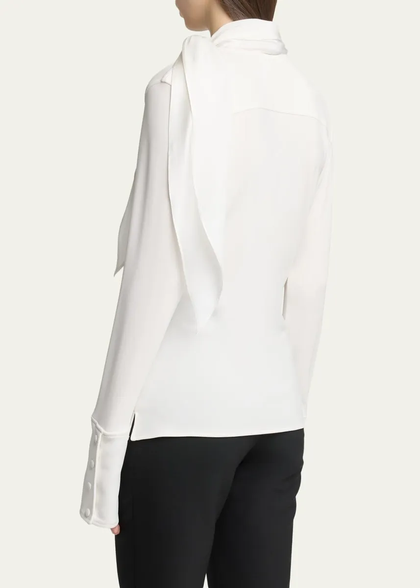 Courrèges Satin Scarf Collar Long Sleeve Blouse | Thumbnail 3 Courrèges Satin Scarf Collar Long Sleeve Blouse | Thumbnail 3