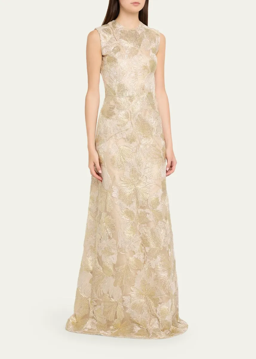 Reem Acra Metallic Floral Embroidered Sleeveless Gown | Thumbnail 4 Reem Acra Metallic Floral Embroidered Sleeveless Gown | Thumbnail 4