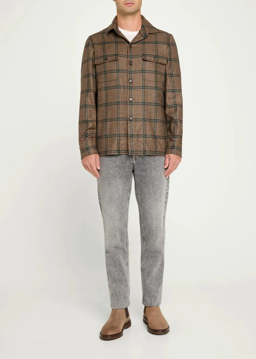 Cesare Attolini Men's Cashmere Pied de Poule Overshirt | Thumbnail 6 Cesare Attolini Men's Cashmere Pied de Poule Overshirt | Thumbnail 6