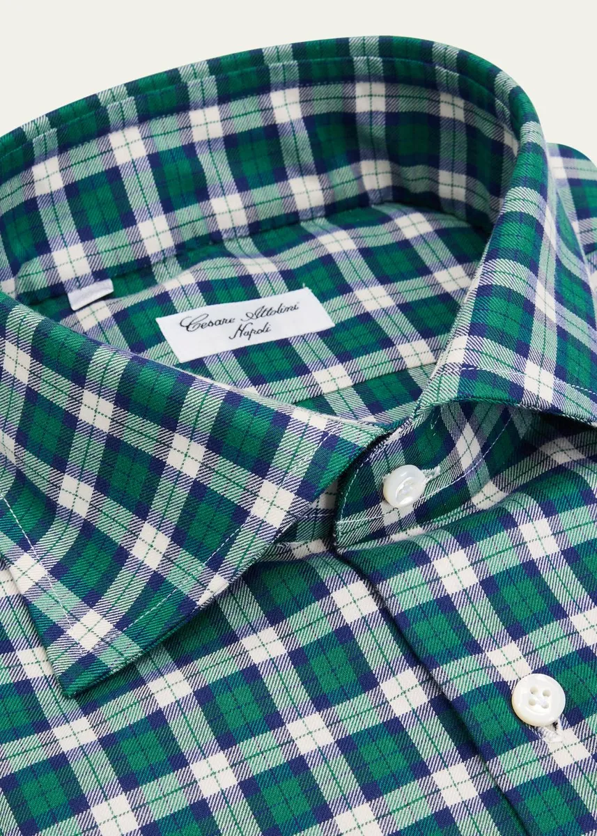 Cesare Attolini Men's Cotton Plaid Button-Down Shirt | Thumbnail 2 Cesare Attolini Men's Cotton Plaid Button-Down Shirt | Thumbnail 2