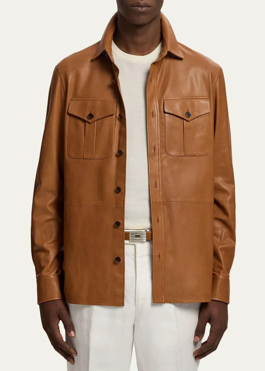 Ralph Lauren Purple Label Men's Leather Overshirt | Thumbnail 4