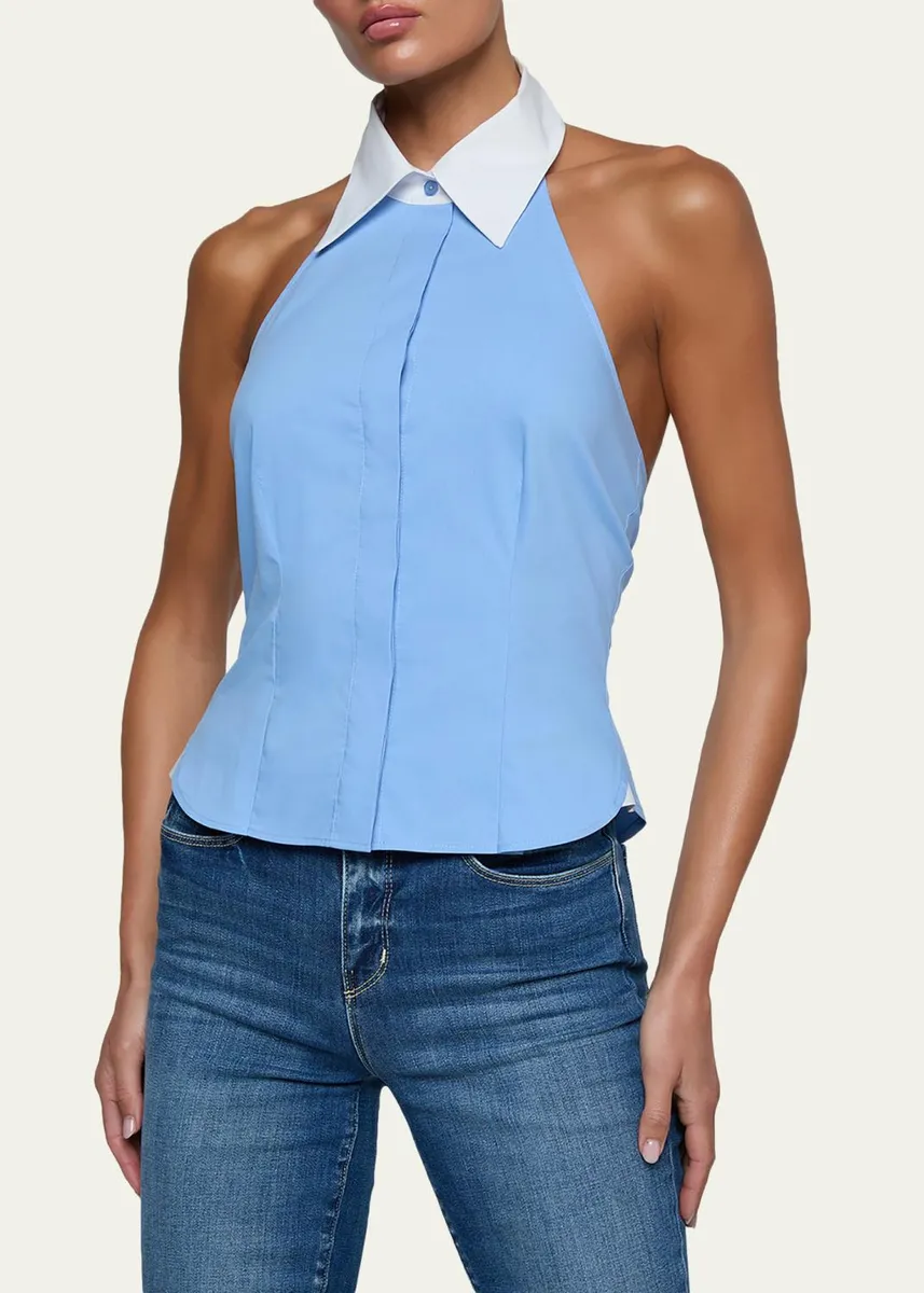 L'Agence Rina Cotton Poplin Collared Halter Top | Thumbnail 4 L'Agence Rina Cotton Poplin Collared Halter Top | Thumbnail 4