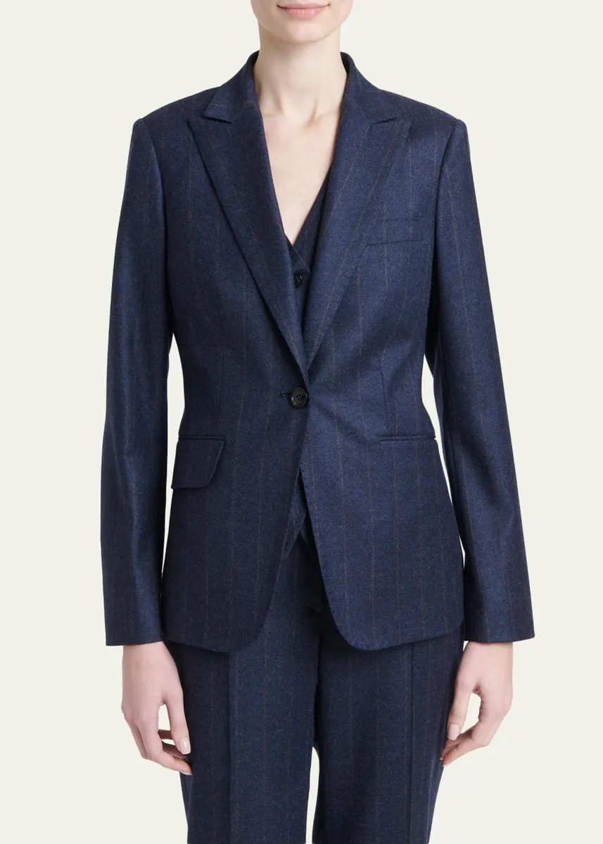 Kiton Wool-Cashmere Pinstripe Single-Breasted Jacket | Thumbnail 4