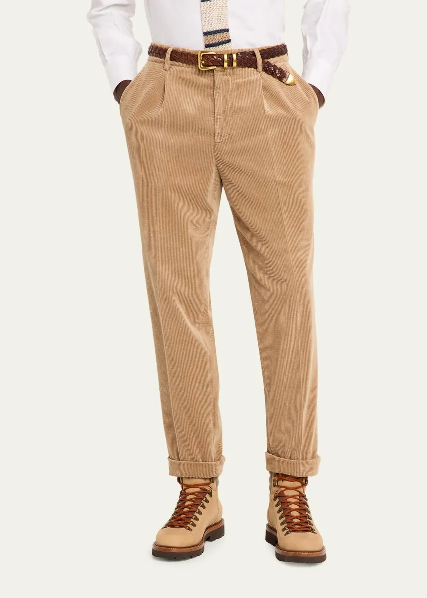 Brunello Cucinelli Men's Corduroy Tapered Leg Single-Pleated Pants | Thumbnail 4 Brunello Cucinelli Men's Corduroy Tapered Leg Single-Pleated Pants | Thumbnail 4