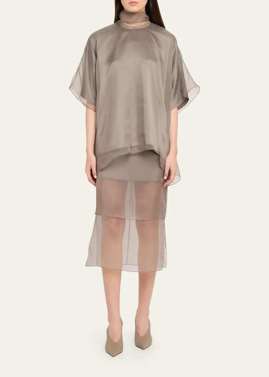 Brandon Maxwell Cali Scarf-Neck Silk Organza Blouse | Thumbnail 2