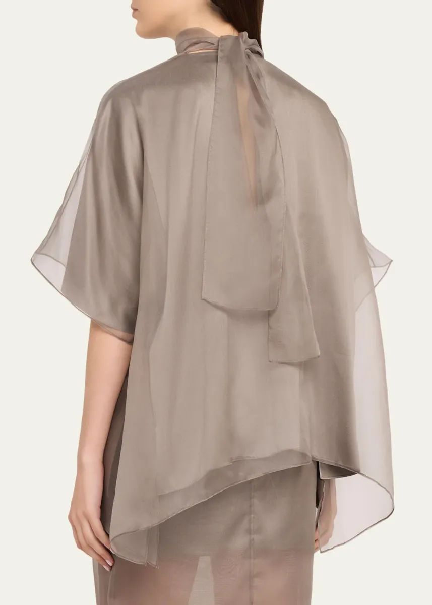 Brandon Maxwell Cali Scarf-Neck Silk Organza Blouse | Thumbnail 3