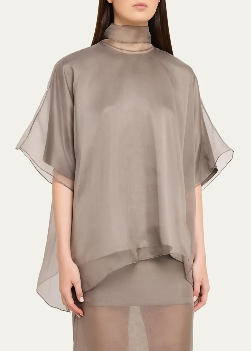 Brandon Maxwell Cali Scarf-Neck Silk Organza Blouse | Thumbnail 4