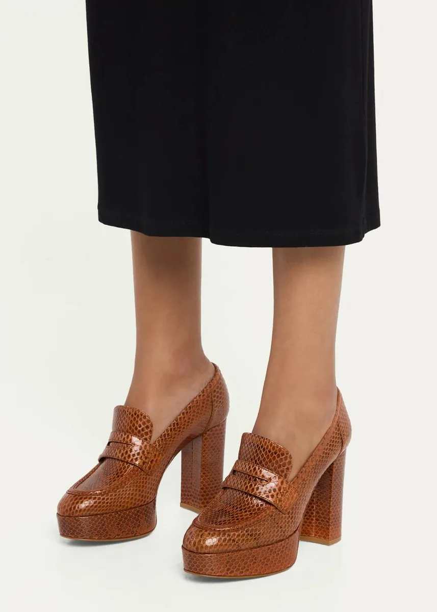 Gianvito Rossi 70mm Hadden Snake-Embossed Leather Loafer Pumps | Thumbnail 2