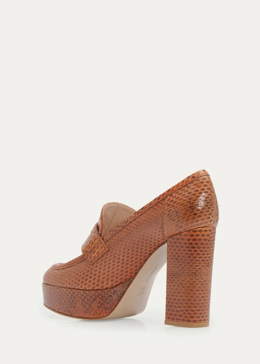 Gianvito Rossi 70mm Hadden Snake-Embossed Leather Loafer Pumps | Thumbnail 4