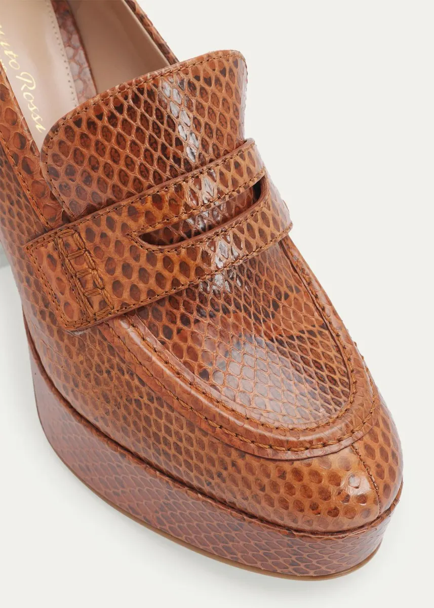 Gianvito Rossi 70mm Hadden Snake-Embossed Leather Loafer Pumps | Thumbnail 5