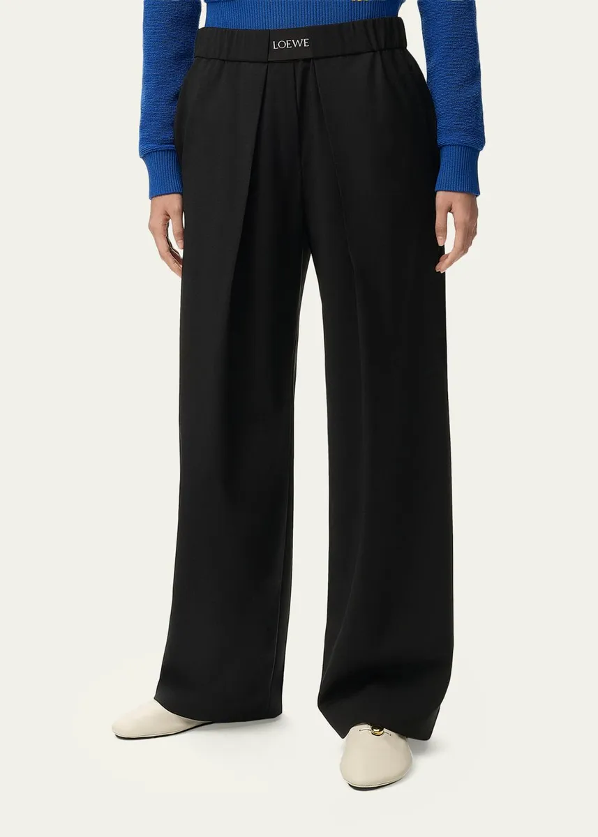 Loewe Logo Waist Asymmetric Pleated Pants | Thumbnail 4