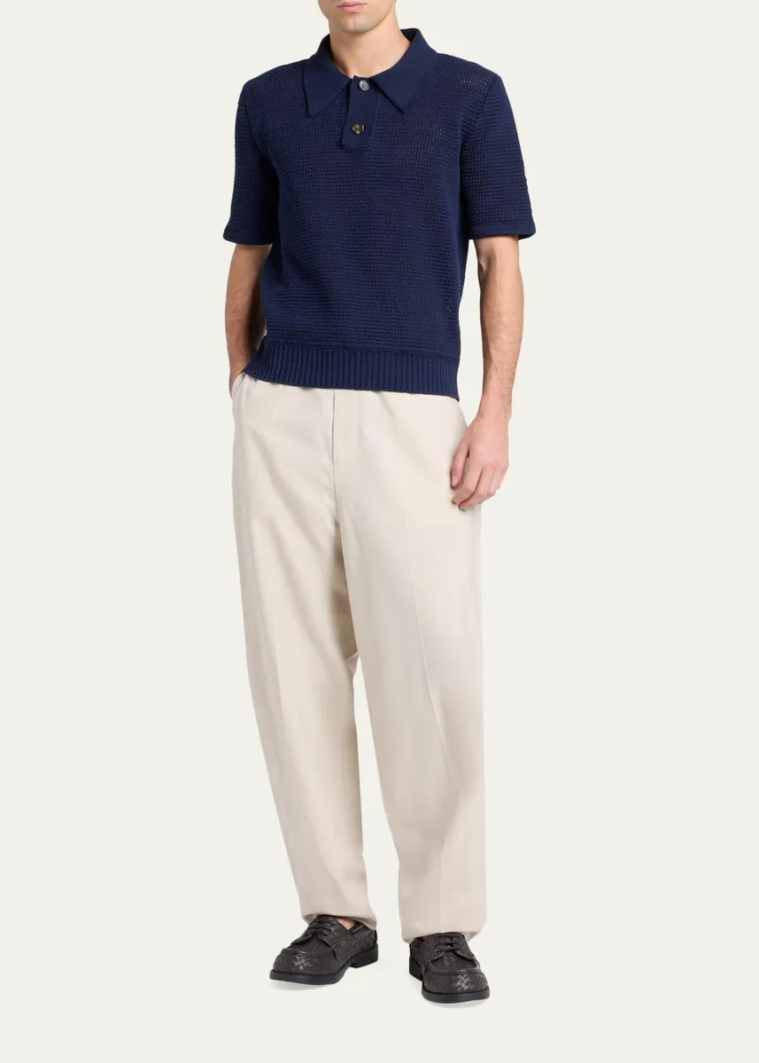 Bottega Veneta Men's Cotton and Wool Crochet Polo Shirt | Thumbnail 2 Bottega Veneta Men's Cotton and Wool Crochet Polo Shirt | Thumbnail 2