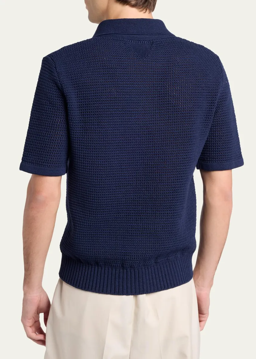 Bottega Veneta Men's Cotton and Wool Crochet Polo Shirt | Thumbnail 3 Bottega Veneta Men's Cotton and Wool Crochet Polo Shirt | Thumbnail 3