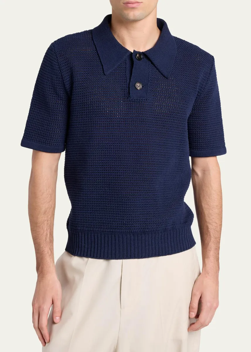Bottega Veneta Men's Cotton and Wool Crochet Polo Shirt | Thumbnail 4 Bottega Veneta Men's Cotton and Wool Crochet Polo Shirt | Thumbnail 4