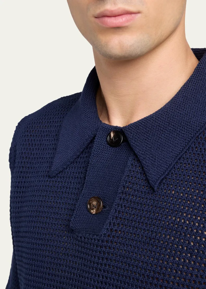 Bottega Veneta Men's Cotton and Wool Crochet Polo Shirt | Thumbnail 5 Bottega Veneta Men's Cotton and Wool Crochet Polo Shirt | Thumbnail 5