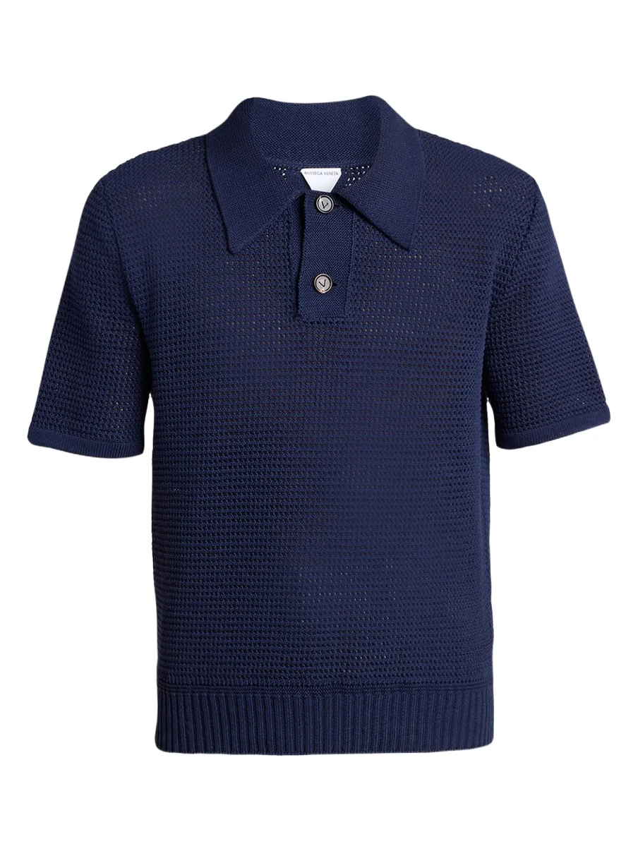 Bottega Veneta Men's Cotton and Wool Crochet Polo Shirt