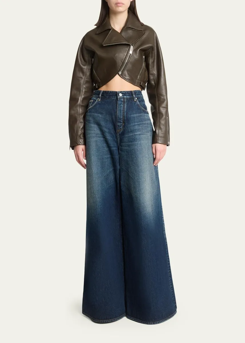 ALAÏA High-Rise Denim Wide-Leg Palazzo Pants | Thumbnail 2