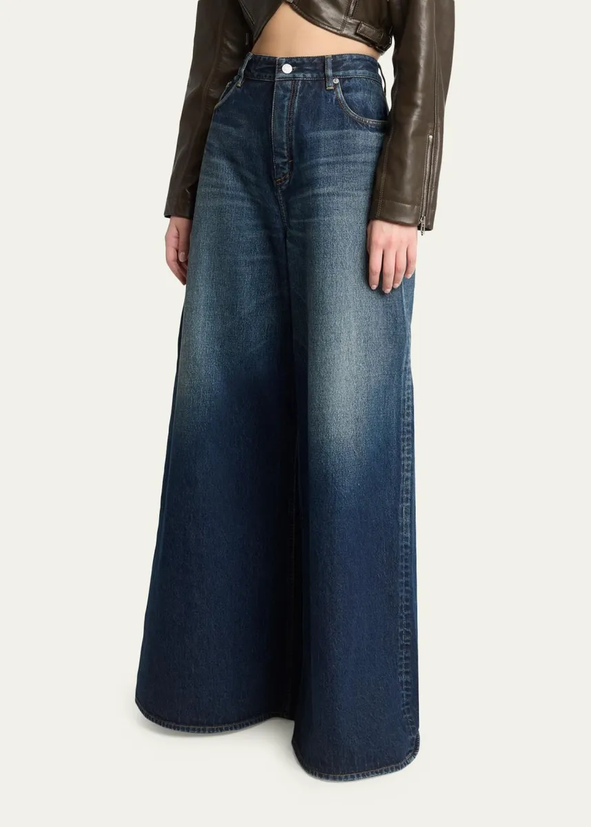 ALAÏA High-Rise Denim Wide-Leg Palazzo Pants | Thumbnail 4