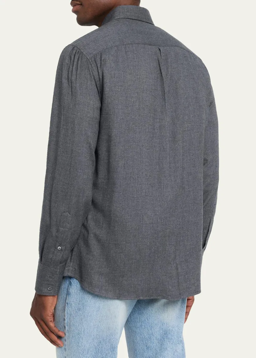 Brunello Cucinelli Men's Flannel Chevron Button-Down Shirt | Thumbnail 3 Brunello Cucinelli Men's Flannel Chevron Button-Down Shirt | Thumbnail 3