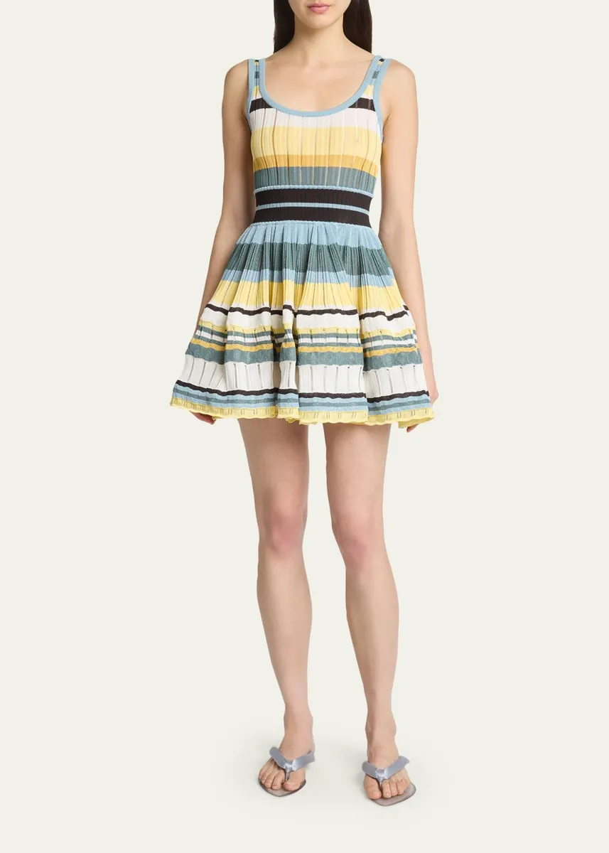 ALAÏA Sleeveless Striped Crinoline Knit Mini Dress | Thumbnail 2