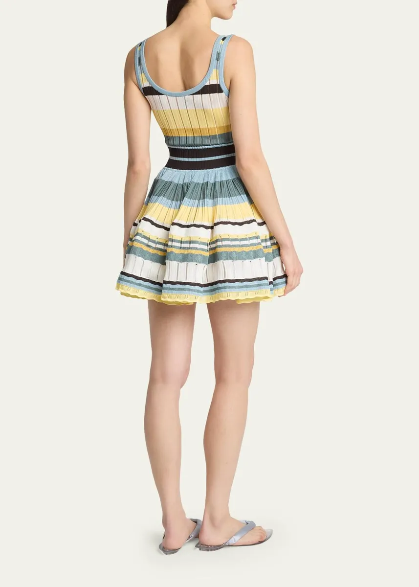 ALAÏA Sleeveless Striped Crinoline Knit Mini Dress | Thumbnail 3