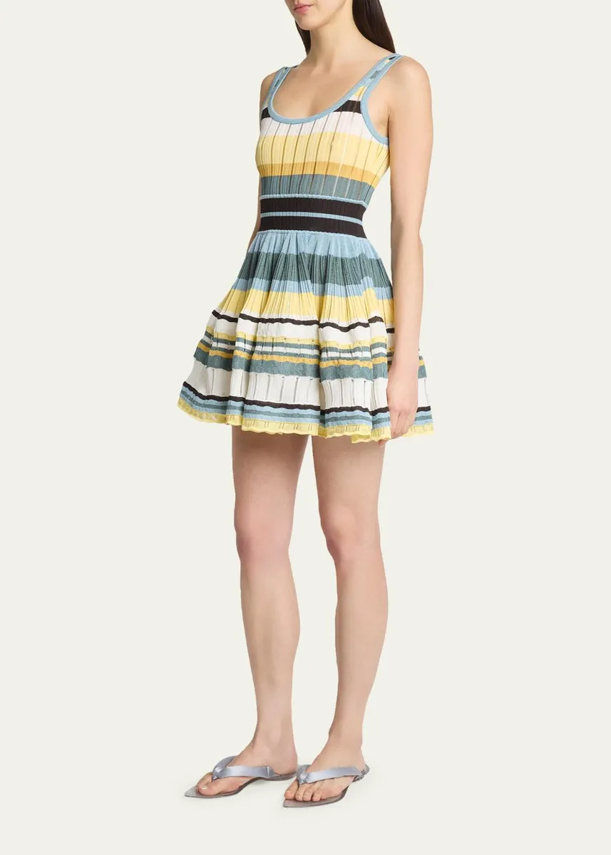 ALAÏA Sleeveless Striped Crinoline Knit Mini Dress | Thumbnail 4