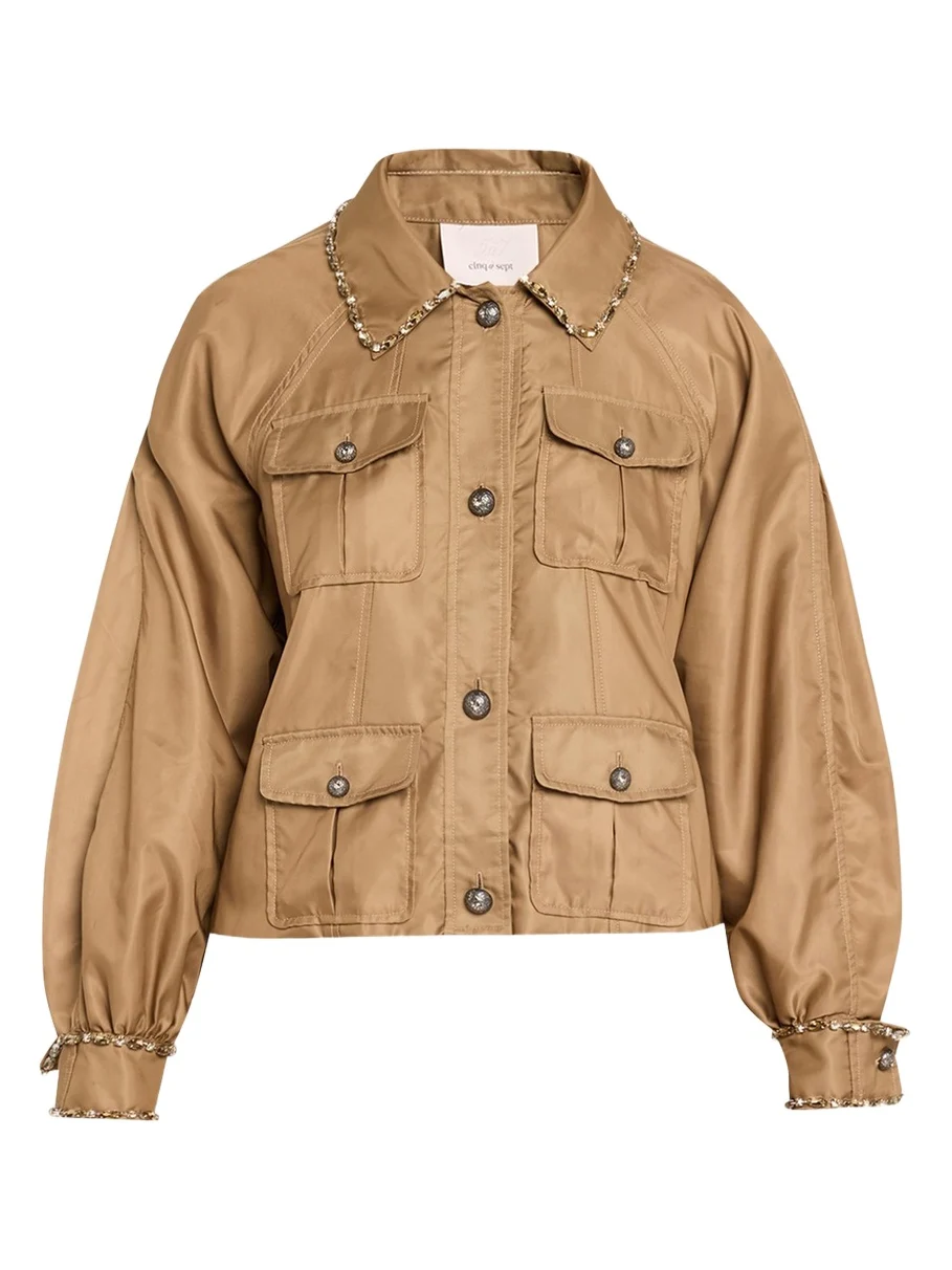 Cinq à Sept Rhinestone Chain Utility Jacket