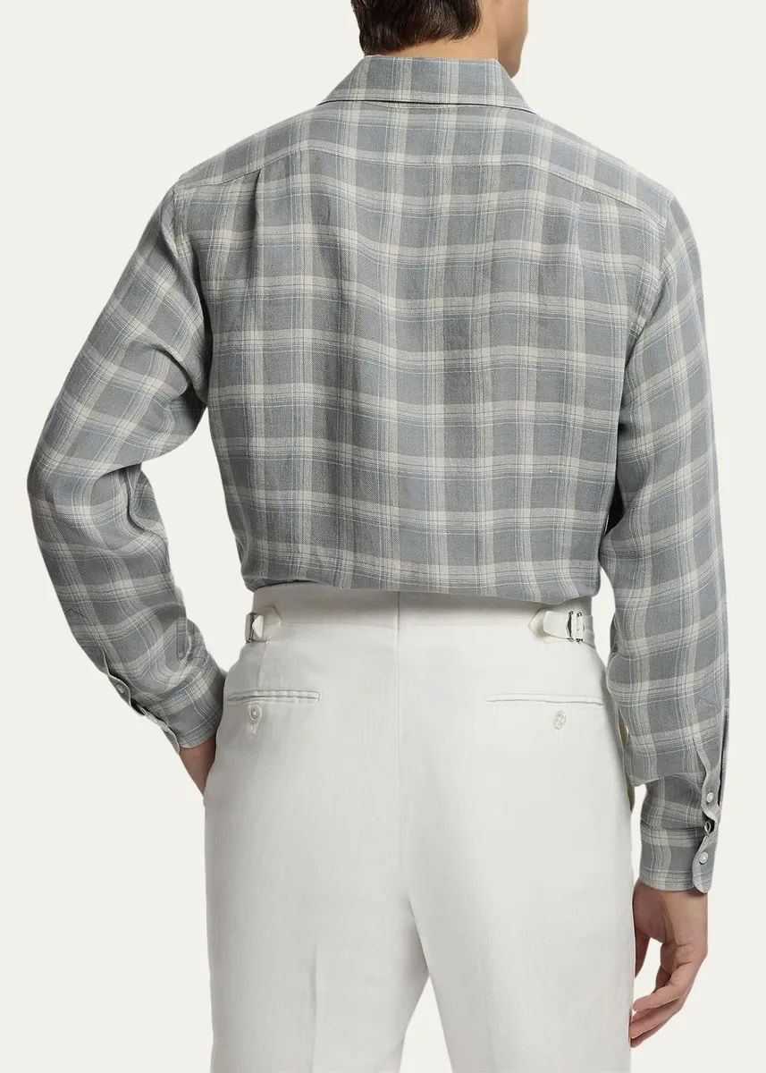 Ralph Lauren Purple Label Men's Plaid Linen Twill Shirt | Thumbnail 3 Ralph Lauren Purple Label Men's Plaid Linen Twill Shirt | Thumbnail 3