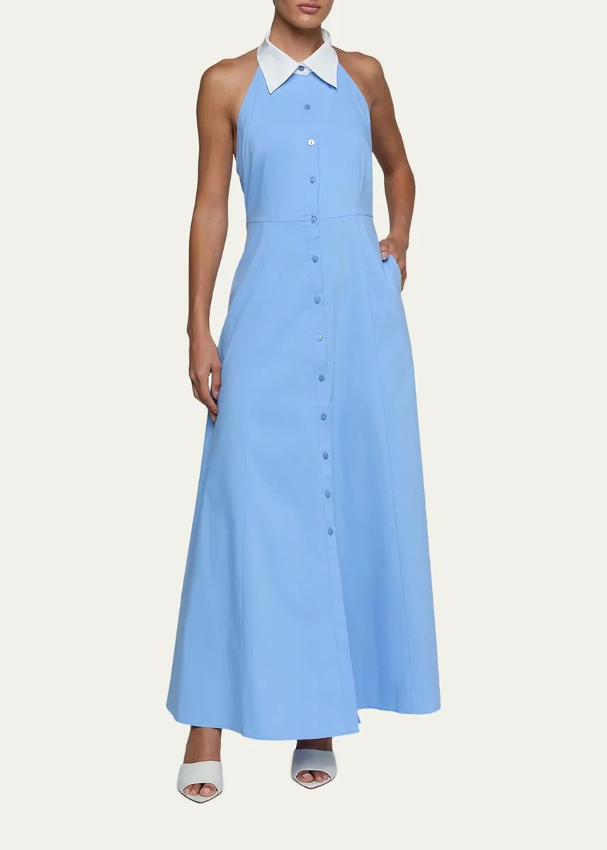 L'Agence Maurie Cotton Poplin Halter Maxi Dress | Thumbnail 2