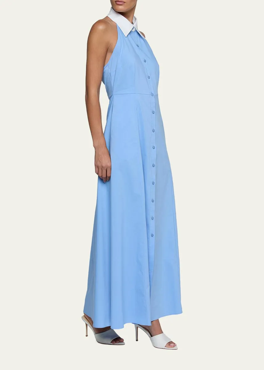 L'Agence Maurie Cotton Poplin Halter Maxi Dress | Thumbnail 4