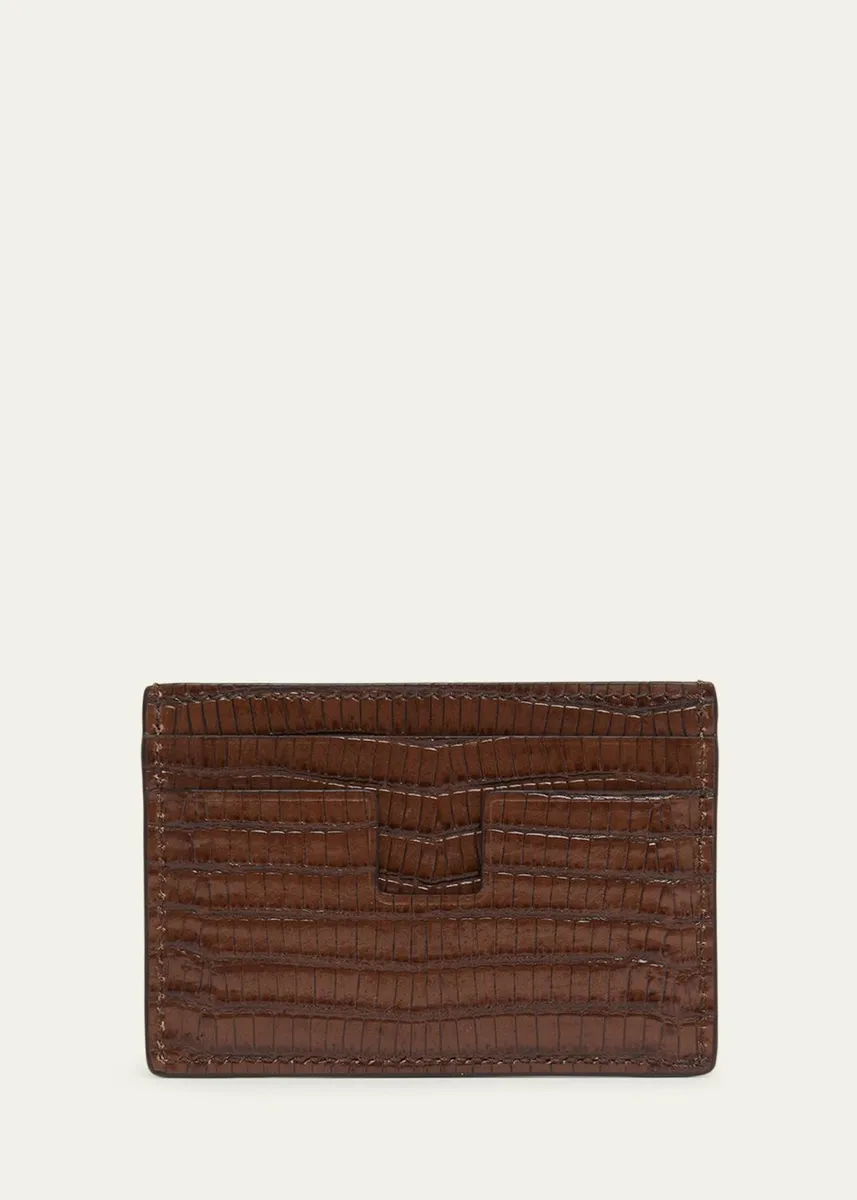 Tom Ford Men's T Line Croc-Effect Leather Card Holder | Thumbnail 4 Tom Ford Men's T Line Croc-Effect Leather Card Holder | Thumbnail 4