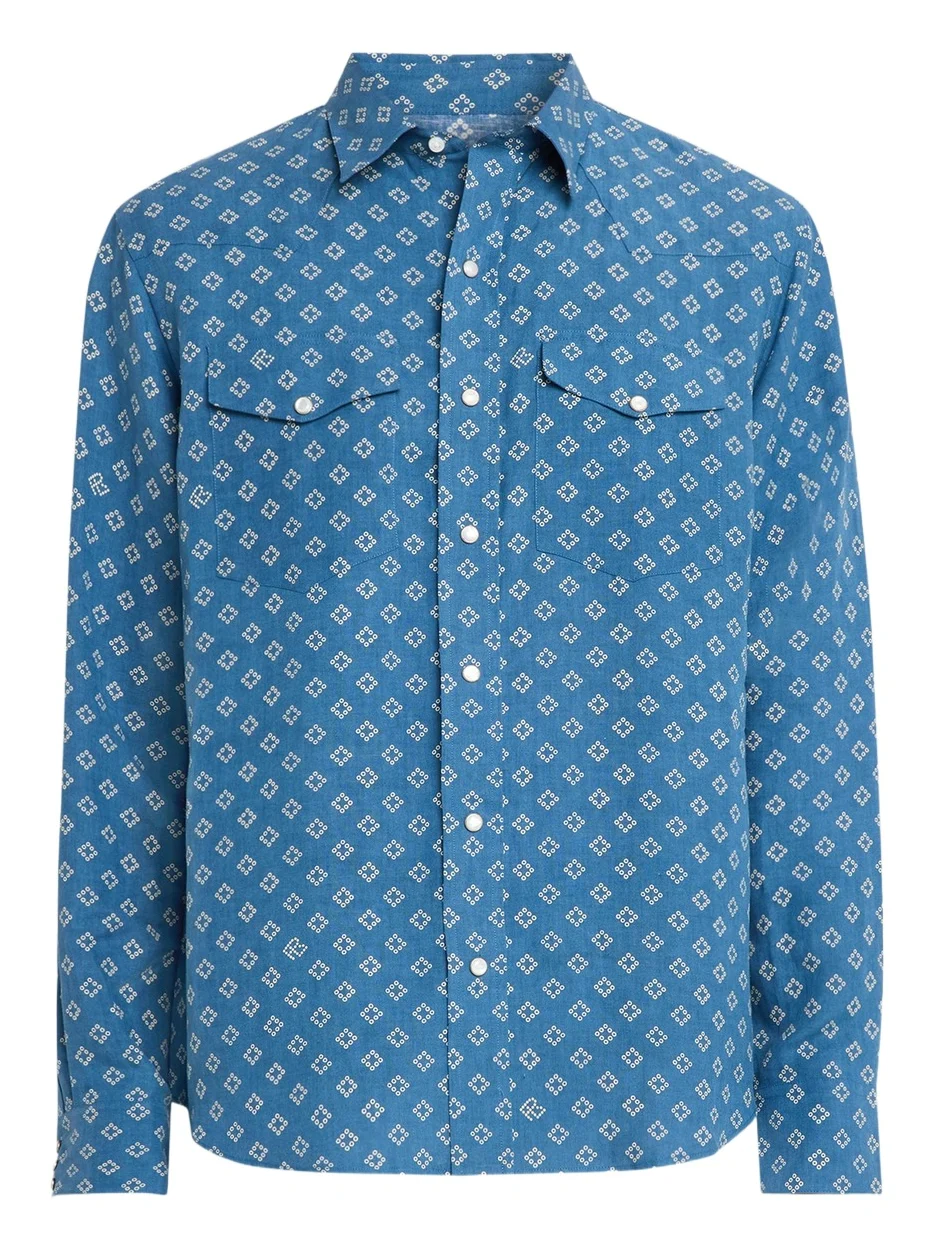 Ralph Lauren Purple Label Men's Relaxed Fit Linen-Silk Western Shirt