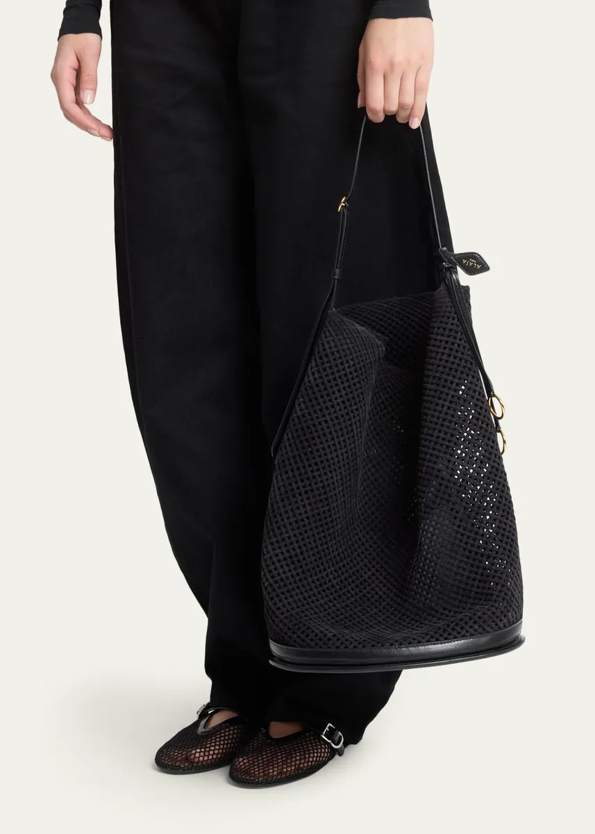 ALAÏA Le Hip Large Suede Mesh Bucket Bag | Thumbnail 2