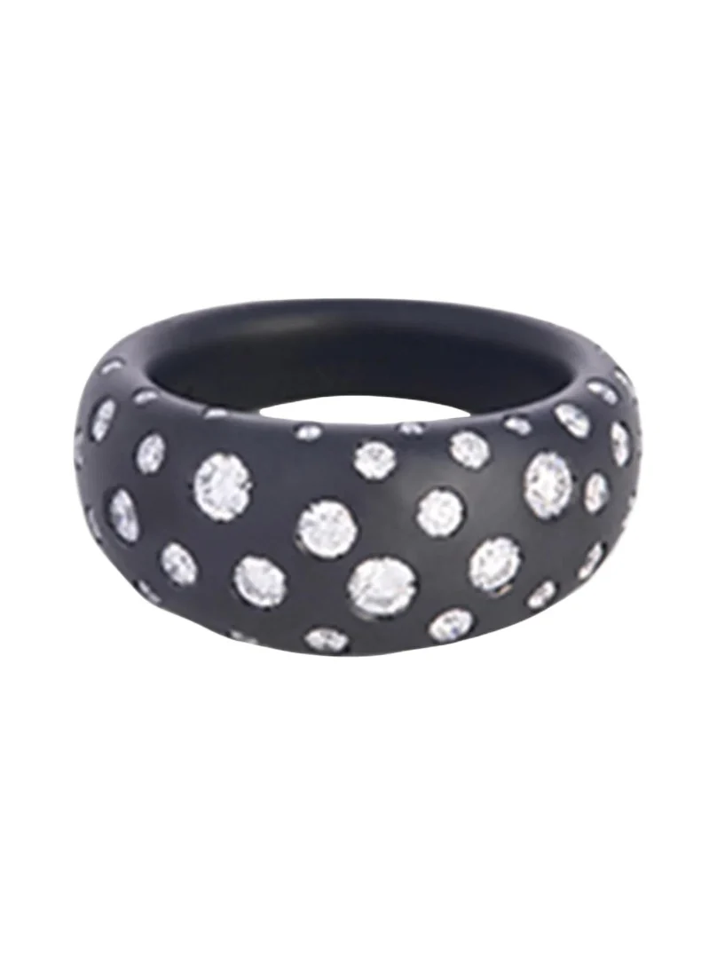 SIDNEY GARBER Titanium 10mm French Dome Spotted Diamond Ring