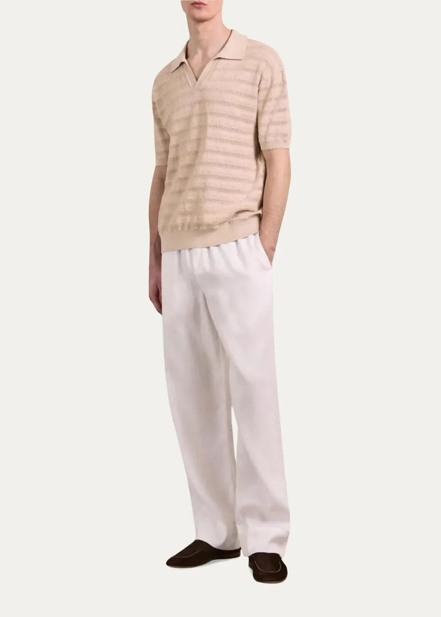 Frescobol Carioca Men's Wavy Stripe Cotton Jacquard Johnny Collar Polo Sweater | Thumbnail 2
