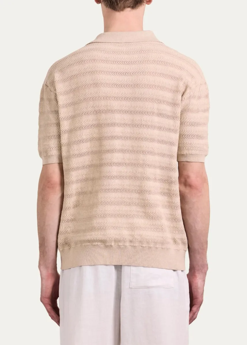 Frescobol Carioca Men's Wavy Stripe Cotton Jacquard Johnny Collar Polo Sweater | Thumbnail 3
