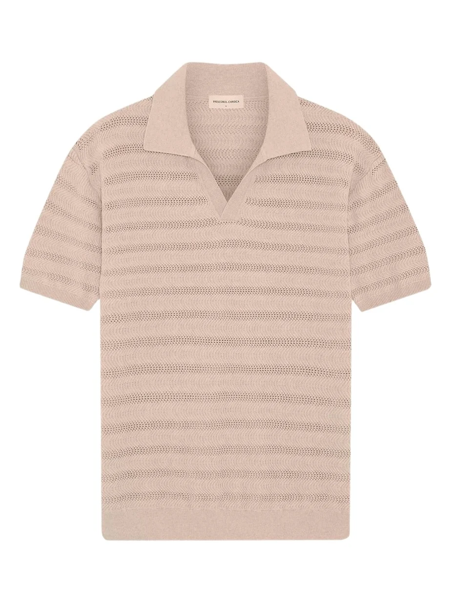Frescobol Carioca Men's Wavy Stripe Cotton Jacquard Johnny Collar Polo Sweater