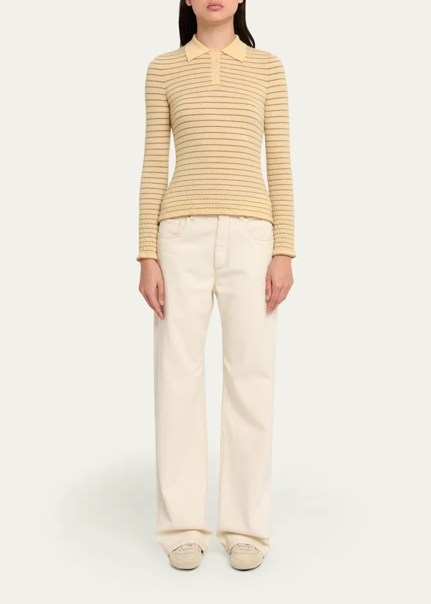 Guest In Residence Smocked Striped Long-Sleeve Polo | Thumbnail 2 Guest In Residence Smocked Striped Long-Sleeve Polo | Thumbnail 2