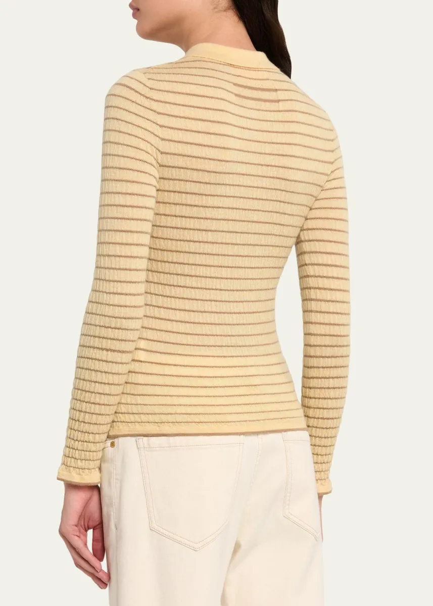 Guest In Residence Smocked Striped Long-Sleeve Polo | Thumbnail 3 Guest In Residence Smocked Striped Long-Sleeve Polo | Thumbnail 3