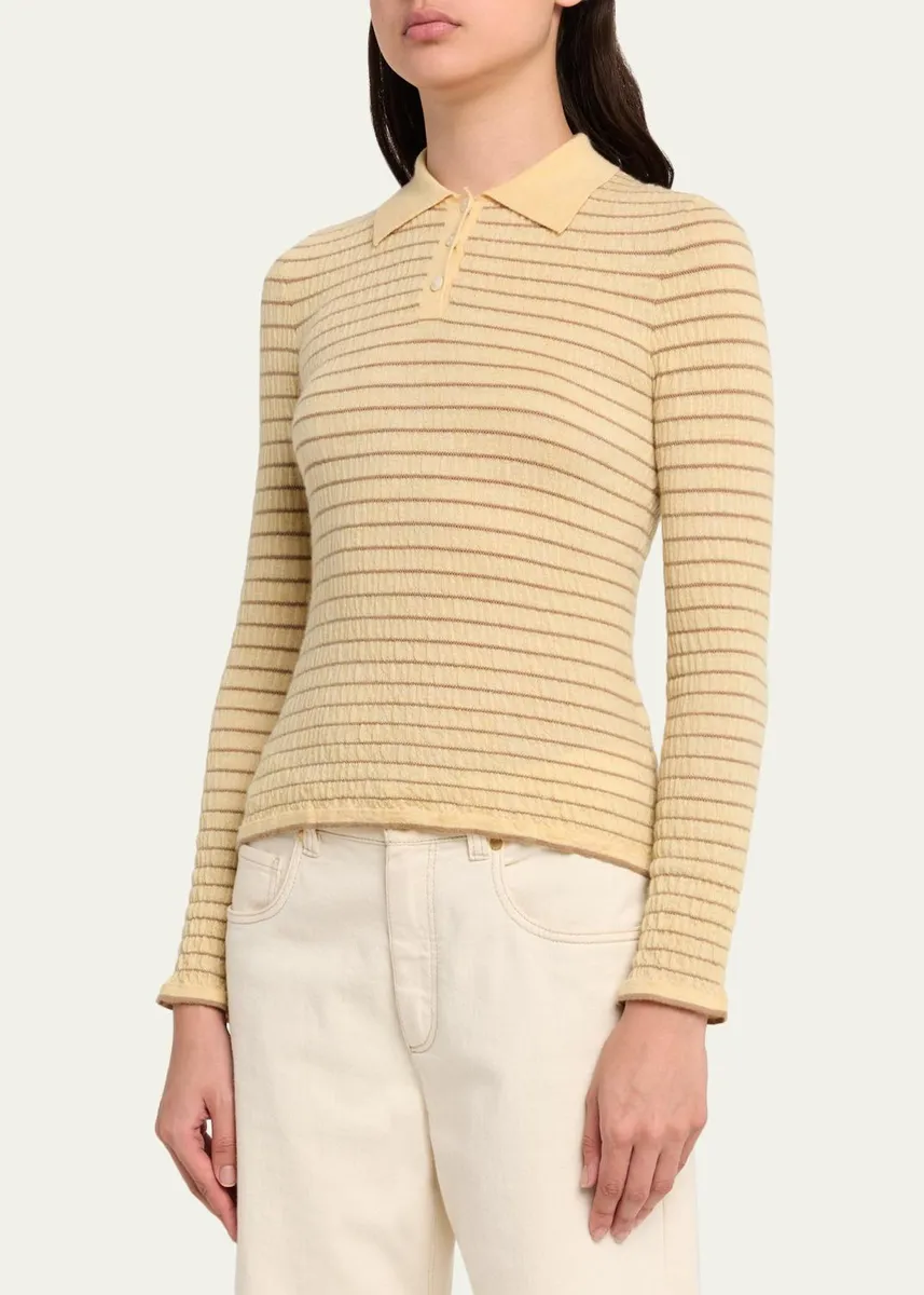 Guest In Residence Smocked Striped Long-Sleeve Polo | Thumbnail 4 Guest In Residence Smocked Striped Long-Sleeve Polo | Thumbnail 4