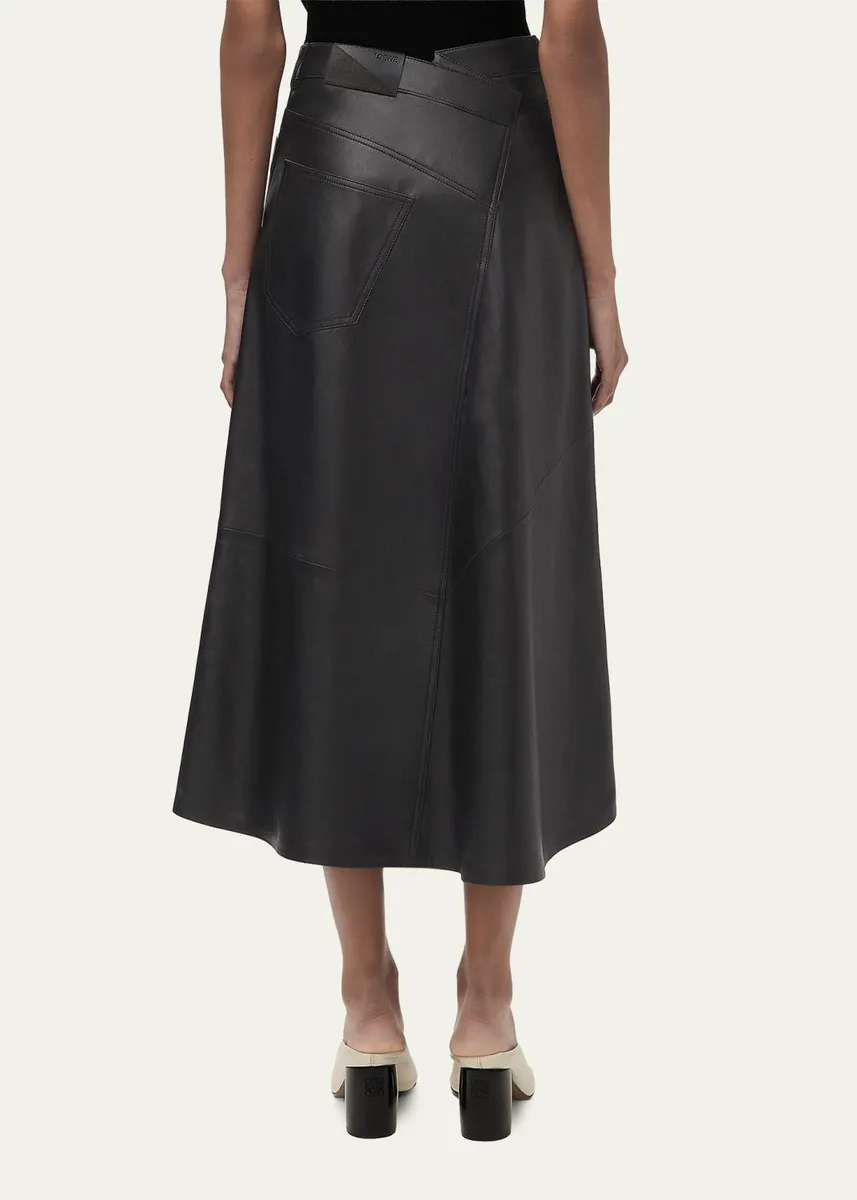 Loewe Asymmetric Leather Midi Skirt | Thumbnail 3 Loewe Asymmetric Leather Midi Skirt | Thumbnail 3