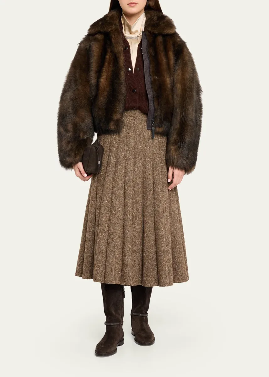 Brunello Cucinelli Lamb Shearling Zip Jacket With Monili Trim | Thumbnail 2 Brunello Cucinelli Lamb Shearling Zip Jacket With Monili Trim | Thumbnail 2