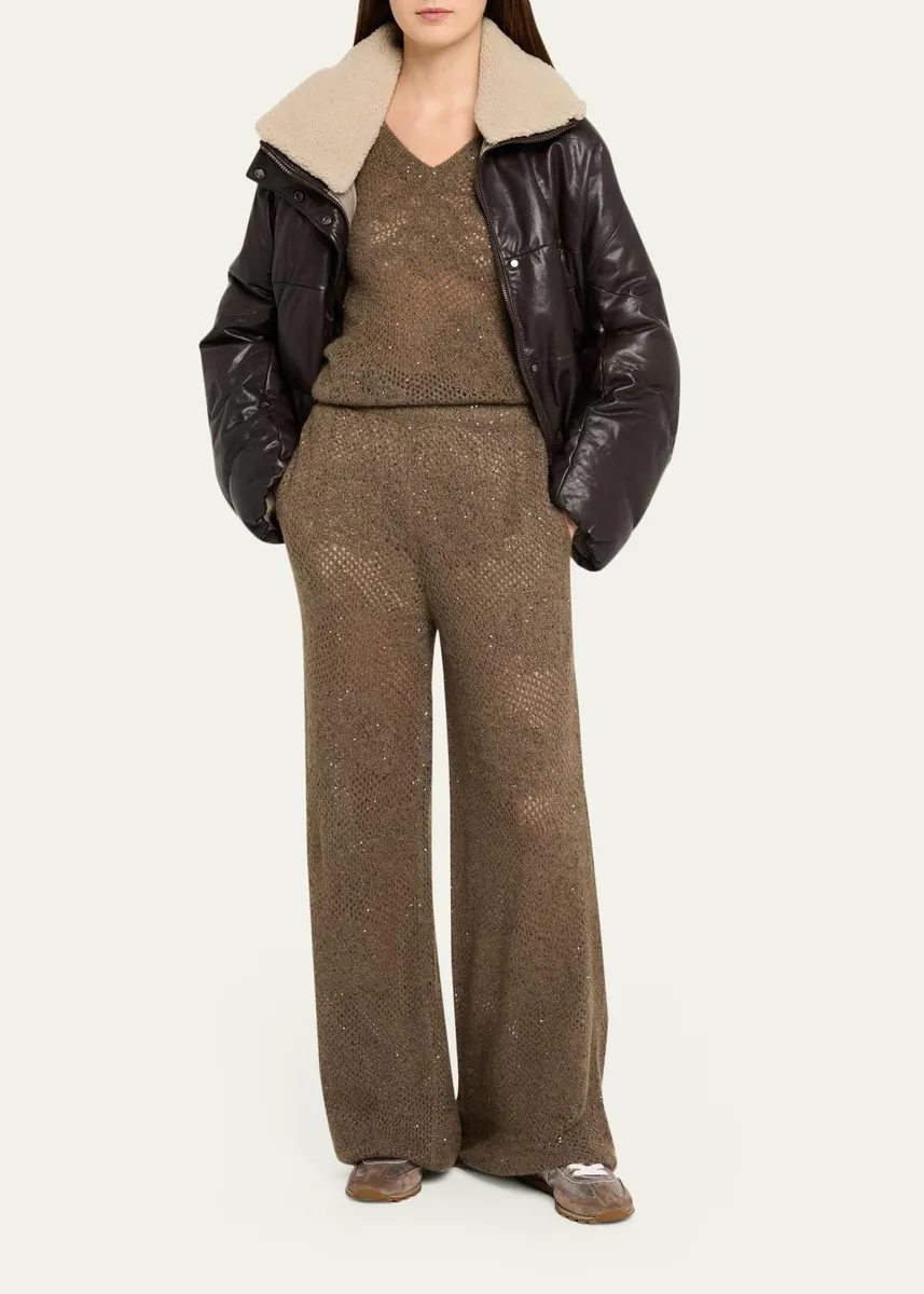 Brunello Cucinelli Floral Paillette Mohair Open-Knit Wide-Leg Pants | Thumbnail 2 Brunello Cucinelli Floral Paillette Mohair Open-Knit Wide-Leg Pants | Thumbnail 2