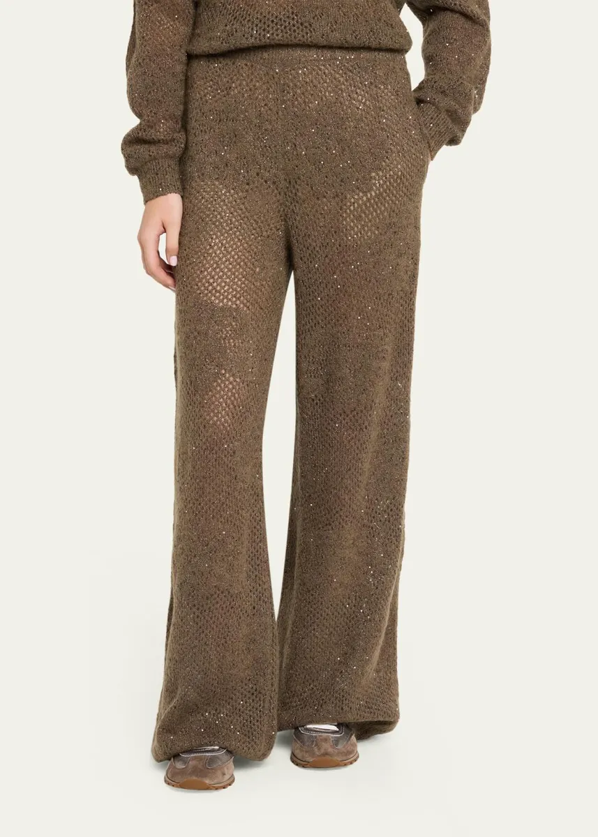 Brunello Cucinelli Floral Paillette Mohair Open-Knit Wide-Leg Pants | Thumbnail 4 Brunello Cucinelli Floral Paillette Mohair Open-Knit Wide-Leg Pants | Thumbnail 4