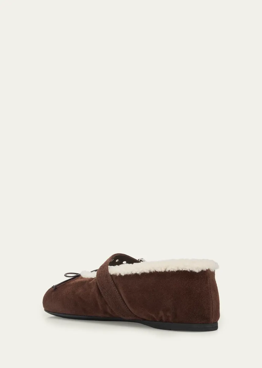 Miu Miu Shearling-Lined Suede Mary Jane Ballerina Flats | Thumbnail 4 Miu Miu Shearling-Lined Suede Mary Jane Ballerina Flats | Thumbnail 4